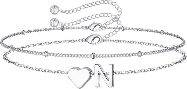 Detalle de Bracelet TINGN pour femme or argenté plaqué or 14 carats avec cœur en couches et lettres personnalisables