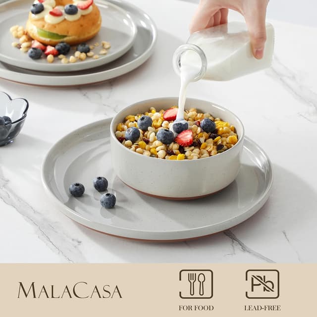 Thumbnail 2 de MALACASA TARA 12-Piece Modern Stoneware Dinnerware Set (Service for 4) in Grey