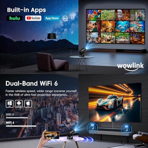 Detalle de wowlink W210 Mini proyector portátil con WiFi 6, Bluetooth 5.4 y apps integradas (Air Remote)