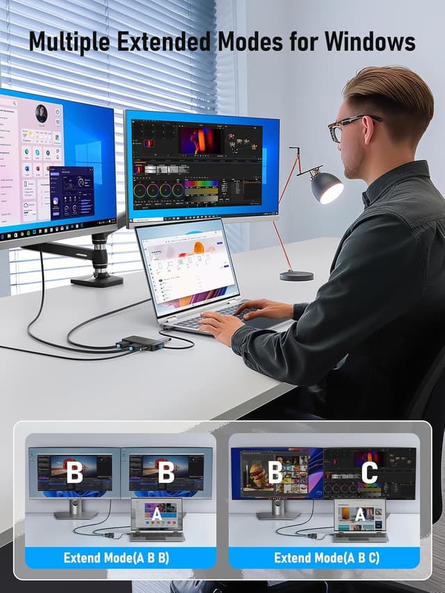 Thumbnail 6 de Lemorele Hub USB-C 6 in 1 con doppio HDMI 4K@30Hz, USB 3.0 e PD 100W per docking dual monitor