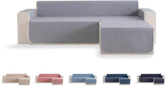 Detalle de Copridivano Todocama grigio chiaro per chaise longue imbottito traspirante, facile da pulire (200 cm, lato destro)