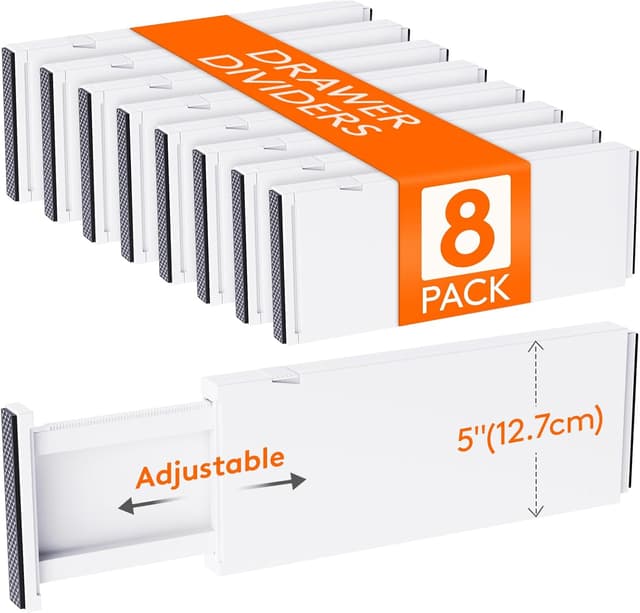 Detalle de Lifewit 8er-Set Schubladentrenner, verstellbar (34–50 cm) für Küche, Kleiderschrank & Schreibtisch – weiß