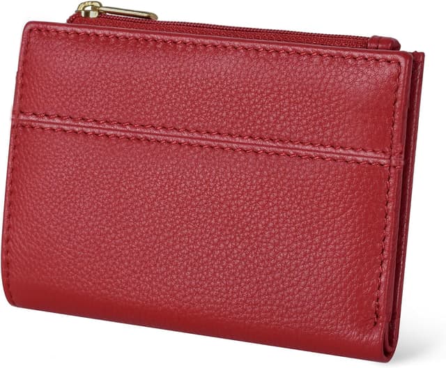 Detalle de Oak Leathers Women’s Full Grain Leather RFID Wallet – Small Bifold Coin Purse with ID & Card Holder (Nappa Red)