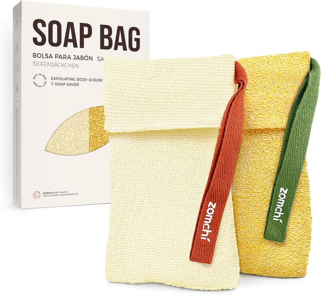 Detalle 2 de ZOMCHI Sacs à savon exfoliants : pochette rugueuse + pochette souple (2 pièces) rose