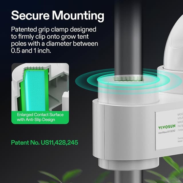 Detalle 2 de VIVOSUN Kit da 2 ventilatori clip smart AeroWave E6 Gen2 da 6” (EC, WiFi/app, IP54) per grow tent e idroponica