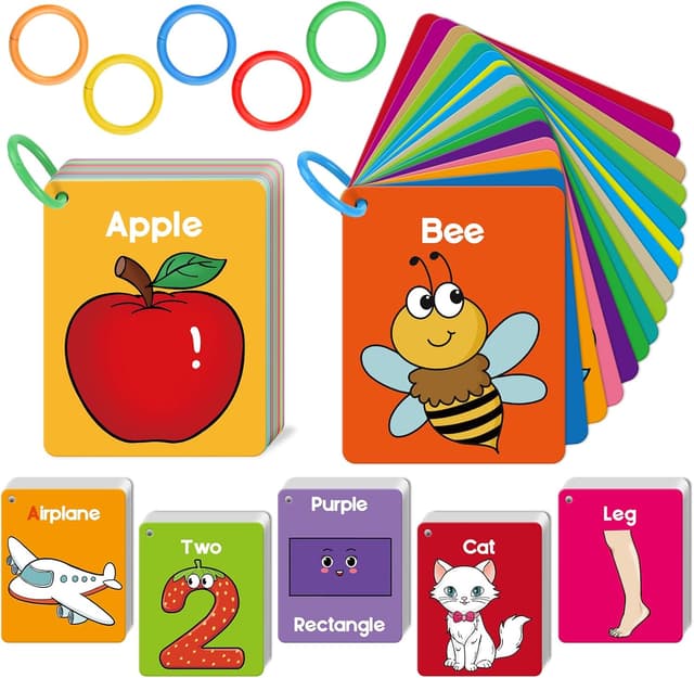 Detalle de Torlam Toddler Flash Cards (60 Double-Sided Cards) for Alphabet, Numbers, Shapes, Colors & First Words