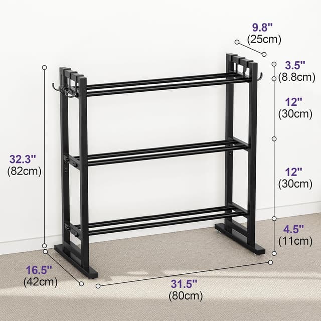 Detalle 2 de niffgaff 3 Tier Adjustable Dumbbell Rack with Extended Base and Movable Hooks (450 lb capacity)