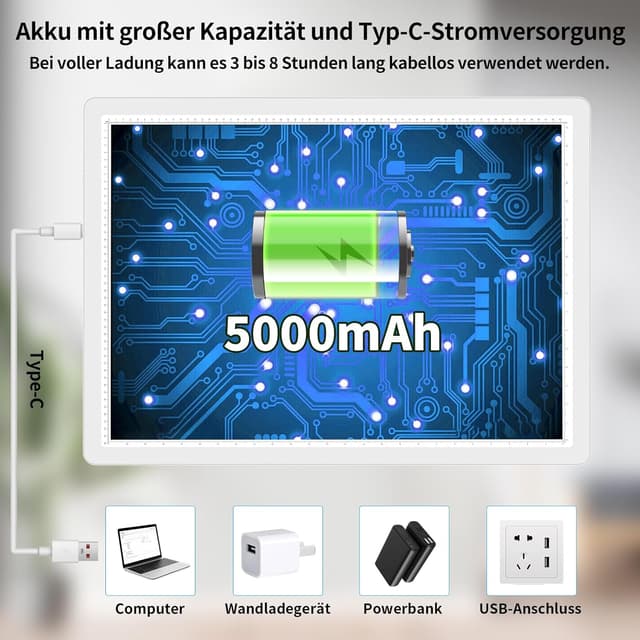Detalle de TOHETO A2 Leuchttisch für Diamantmalerei (64 × 46,6 cm) – kabellose Lichtbox mit Magneten und Akku