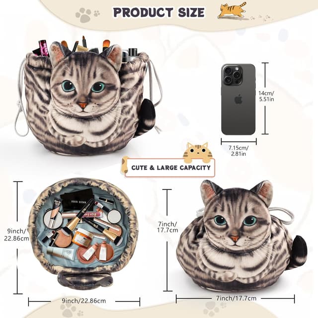 Thumbnail 4 de Cat Drawstring Makeup Bag Cat-Shaped Organizer