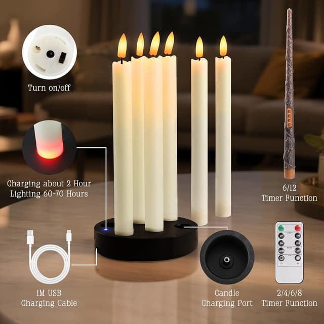Thumbnail 4 de KIKILIVE Rechargeable LED Taper Candles 6 pcs 🕯
