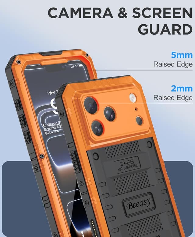 Detalle de Beeasy Robust Series iPhone 17 Pro case (IP68, military-grade protection, orange)
