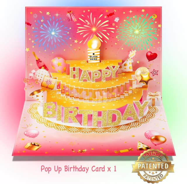 Detalle de 3D Pop Up Birthday Card with Lights and Sound – LED Blow-Out Candle, Music and Firework Effects