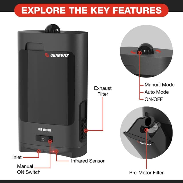 Detalle de Gearwiz 1400W Touchless Automatic Vacuum Dustpan (Motion Sensor, Hands-Free) for Pet Hair & Debris