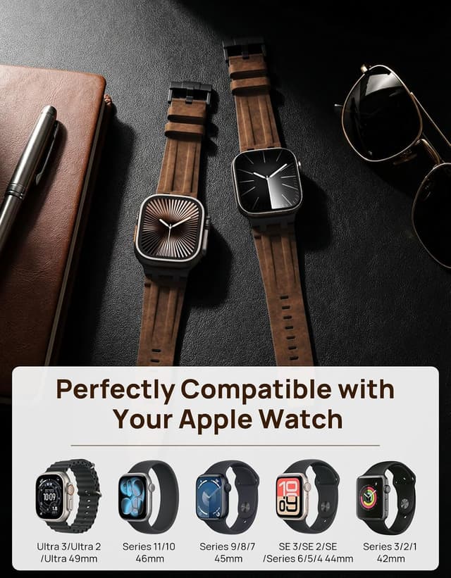 Detalle 2 de MoKo Bracelet en cuir pour Apple Watch (Ultra/Series/SE) avec connecteurs métalliques