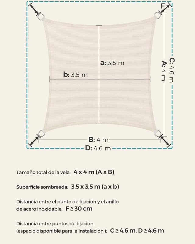 Thumbnail 4 de SONGMICS Vela de Sombra 4x4 m