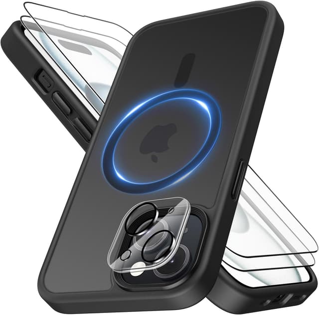Detalle de Mootobo iPhone 15 Case (4-in-1) with Strong Magnetic MagSafe + Screen & Lens Protectors, Black