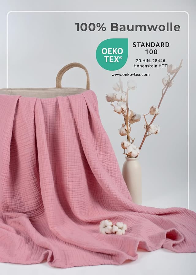 Detalle 1 de LAYNENBURG Musselin Babydecke 120x120cm Altrosa