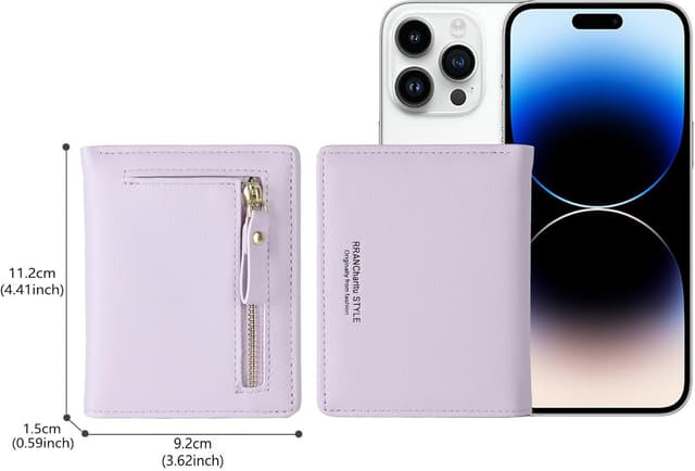 Detalle 2 de RRANCharltu Damen Geldbörse klein aus (Kunst-)Leder mit Reißverschluss, Hellviolett