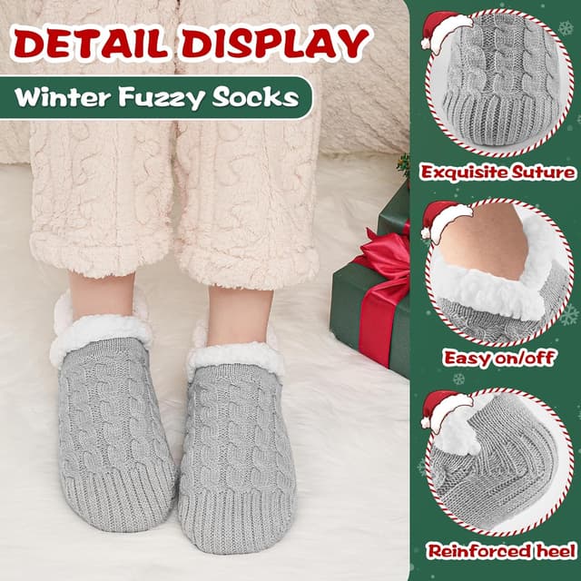 Detalle 2 de Niorasen Fluffy Slipper Socks (UK 4–9) with Grippers – Warm non-slip bed socks