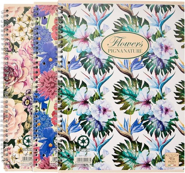 Detalle de Pigna Natur Blumen Spiral-Notizbücher A4 (22 × 29,7 cm) mit 4 Löchern & Mikroperforation