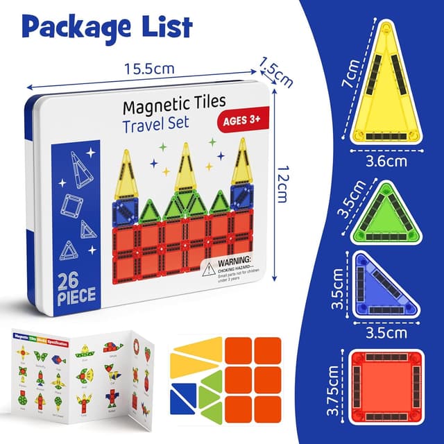 Thumbnail 6 de Travel Magnetic Tiles 26-piece Mini Magnetic Tile Blocks (iron box) for 3+ year olds