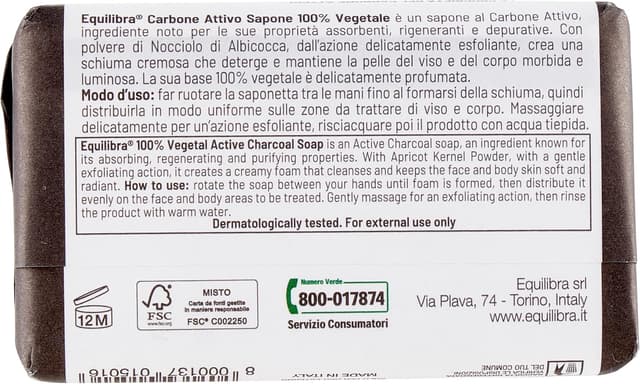Detalle de Equilibra Carbone Attivo Sapone 100% vegetale (100 g) – pacco da 12