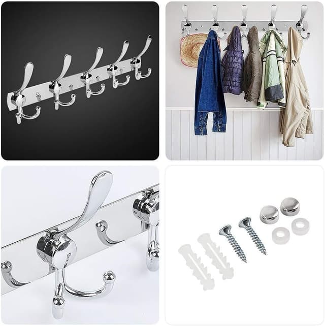 Detalle de LYLIN portemanteau mural à 5 crochets en acier inoxydable (45 x 13 cm) pour salle de bain et entrée