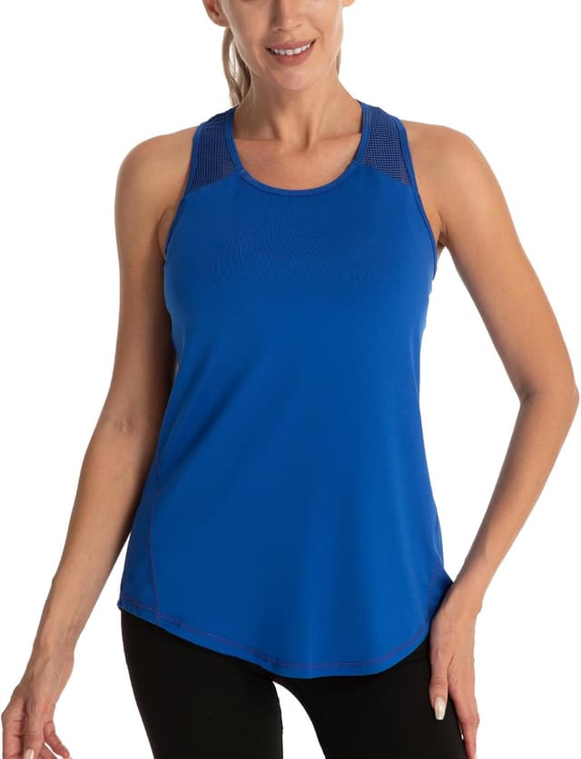 Detalle de Dawnrole Gym Top da donna senza maniche in rete: ideale per yoga, running e allenamento