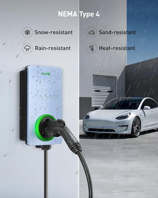 Detalle de Autel MaxiCharger AC Home Level 2 EV Charger (up to 50A, 240V) with Wi‑Fi/Bluetooth, 25‑Foot Hardwired Cable — Sierra Blue