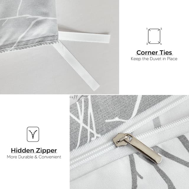 Detalle de Tokokimo 4PCS King Size Duvet Cover Set with Fitted Sheet and Pillowcases (Botanical Branches, Grey) – Microfibre bedding