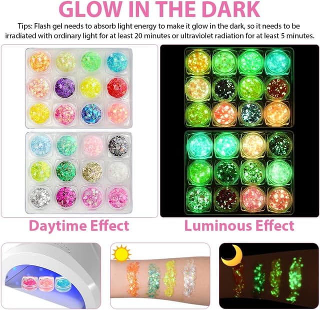 Detalle de BUTBU Coffret de 24 gels pailletés holographiques (visage, corps, ongles, yeux) pour festival et maquillage