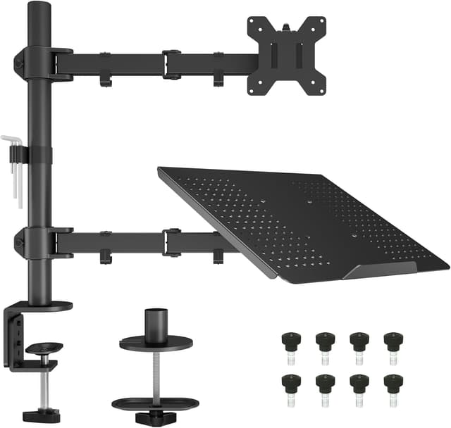 Detalle de BONTEC dual monitor arm with laptop tray
