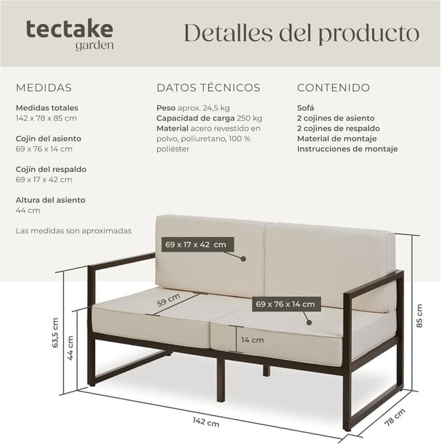 Detalle 2 de tectake Conjunto jardín exterior 2 plazas