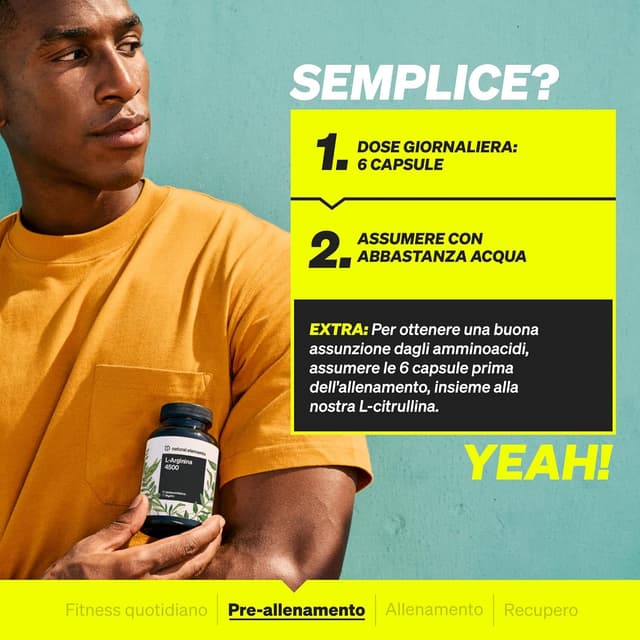 Detalle de L-Arginina 365 capsule vegane da 4.500 mg (L-arginina HCl vegetale) – alto dosaggio