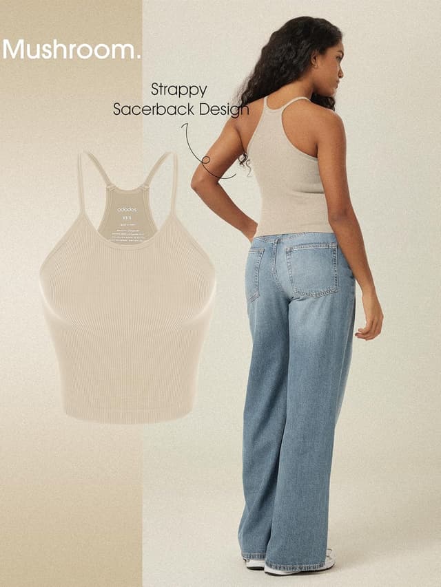 Detalle 2 de ODODOS Women’s Crop 3-Pack Seamless Rib-Knit Camisole Crop Tank Tops