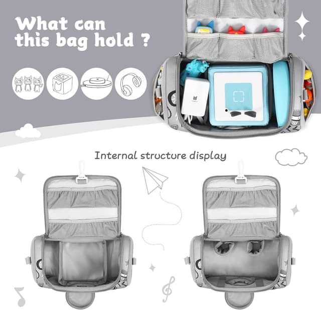 Detalle de Jaffzora Étui de transport pour kit de démarrage Toniebox 1 & 2 : sac gris avec rangement pour accessoires