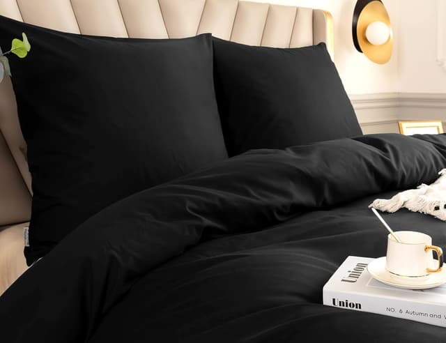 Detalle 2 de Amolavet Kissenbezug 80x80 Schwarz im 2er-Set – 100% gebürstete Mikrofaser mit Hotelverschluss