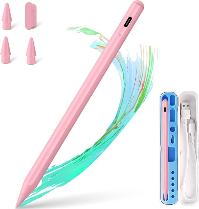 Detalle de BLEBLE Stylus Pen für iPad (2018–2025) mit Schnellladung und Handflächenerkennung – passend für iPad 11/10/9/8/7/6, Air, Pro und mini (Rosa)
