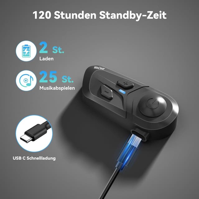 Detalle de WeClear L1 Motorradhelm Headset (Bluetooth 5.3) ohne Intercom, 40-mm HiFi-Lautsprecher, IP67