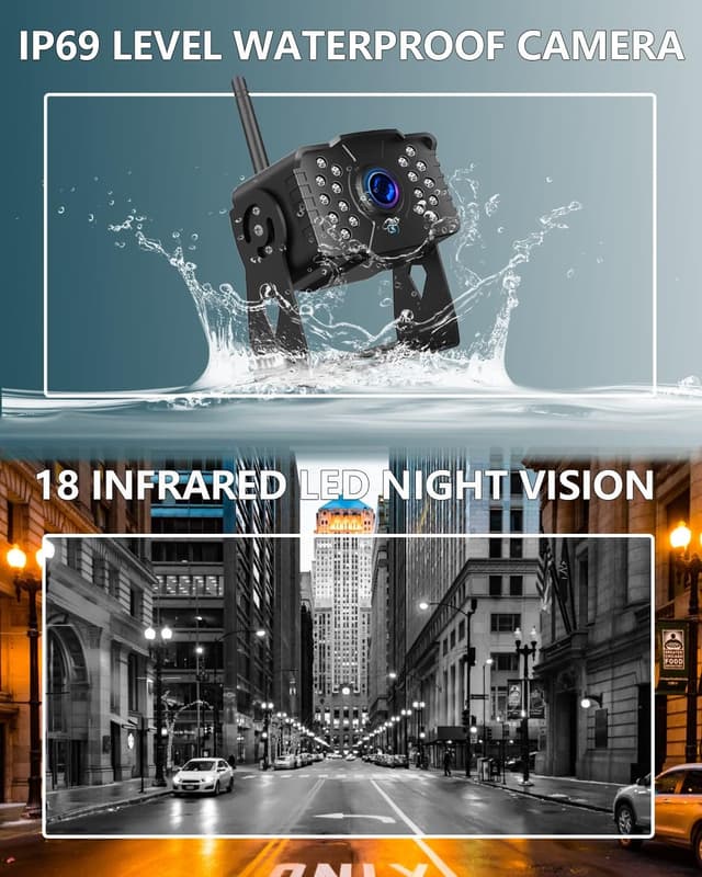 Detalle de FHD 1080P 4CH Wireless RV Backup Camera System with 7'' Monitor (IP69K, Super Night Vision, Dual Antenna)