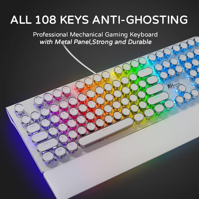Thumbnail 6 de RK ROYAL KLUDGE S108 Typewriter Gaming Keyboard with Number Pad, Detachable Wrist Rest, Blue Clicky Switches, Retro RGB