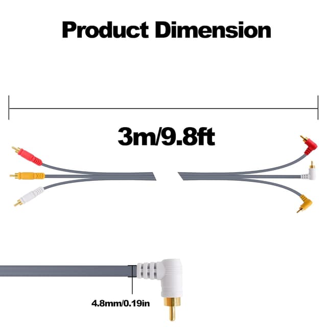 Detalle 2 de YARCHONN 3 Cinch AV-Kabel 3 RCA, 3 m