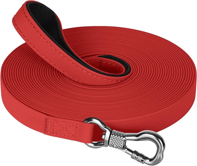 Detalle de X XBEN wasserdichte Schleppleine für Hunde, 5 m, gummiert mit abschließbarer Karabiner-Kupplung und Handschlaufe