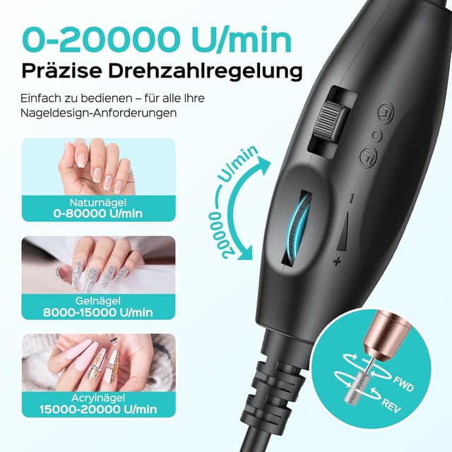 Detalle de COSLUS Elektrische Nagelfräser 20000 u/min
