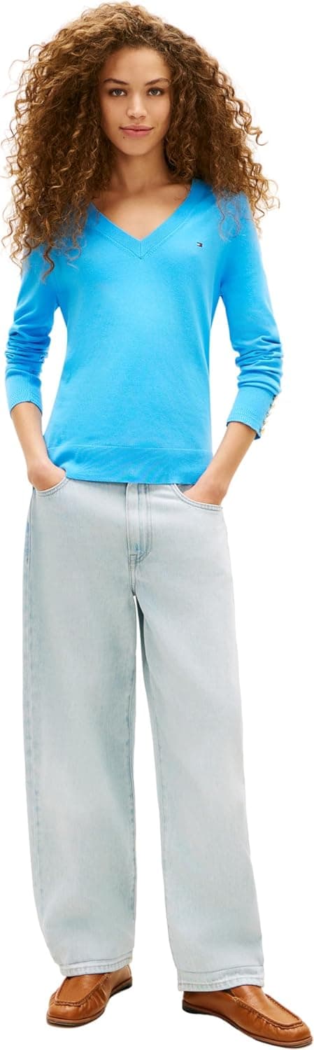 Detalle de Tommy Hilfiger pullover donna in maglia con scollo a V