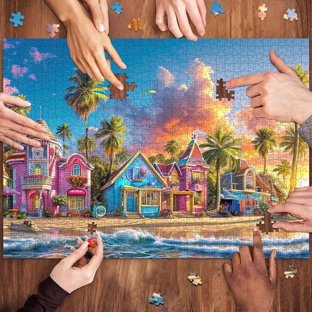 Detalle de Chalzidar Jigsaw Puzzles for Adults (1000 Pieces) Romantic Beach – 27.5×19.7 in