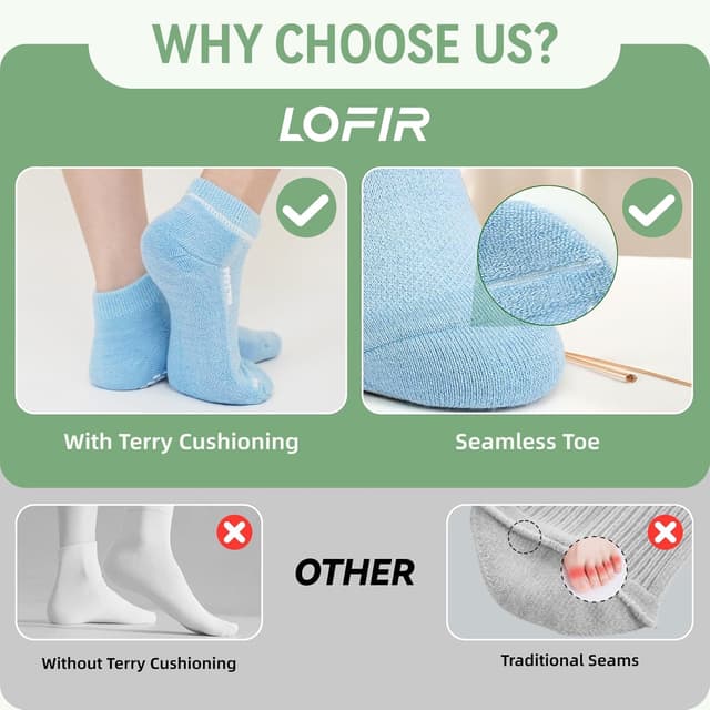 Detalle de LOFIR Ankle Diabetic Socks for Women (bamboo, non-slip grippers, cushioned sole) – 6 pairs