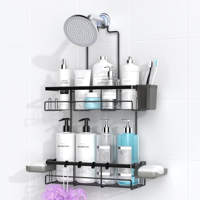 Detalle de AKTECKE Shower Caddy Hanging Bathroom Organizer (Rustproof, No-Drill, Over Showerhead)