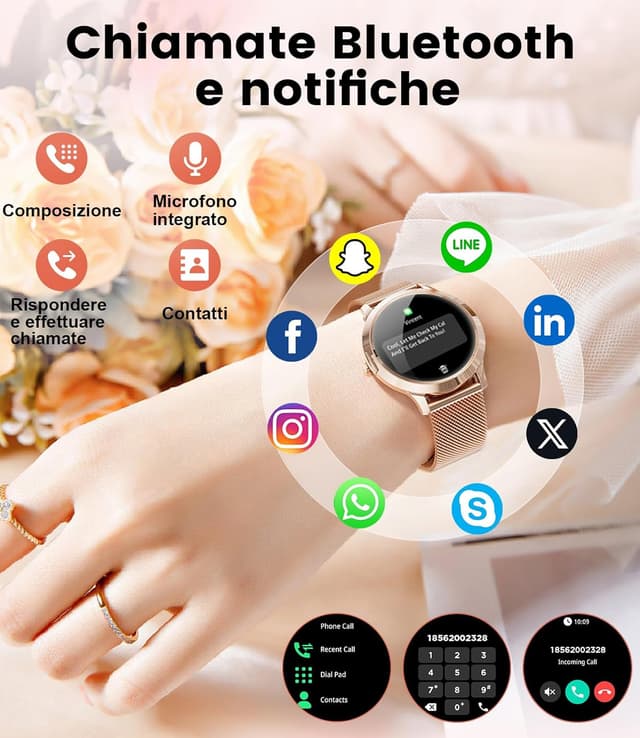 Detalle 2 de HIRREO Smartwatch da donna sottile 7,9 mm con display 1,32” AMOLED, chiamate Bluetooth e monitoraggio salute