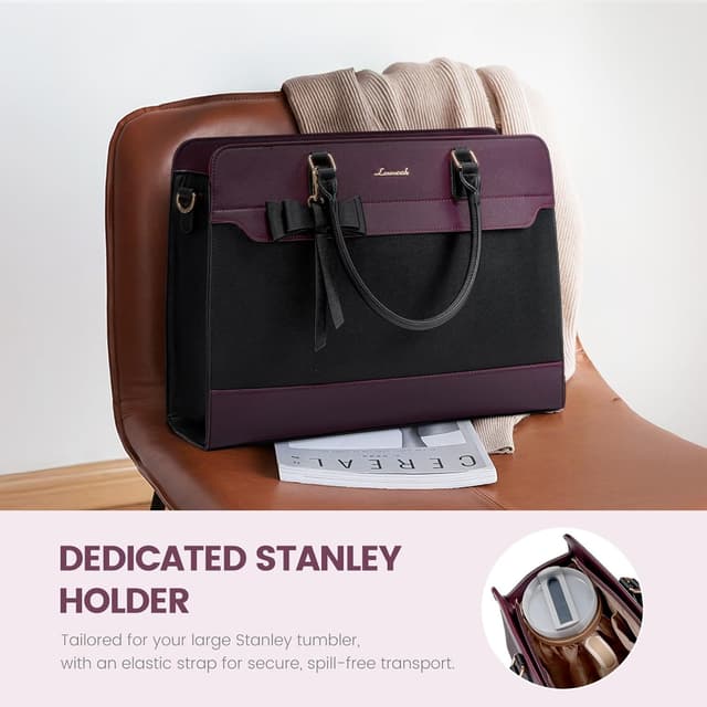 Detalle de LOVEVOOK große Handtasche für Damen mit 15,6‑Zoll-Laptoptasche (42×32×14 cm) – PU-Tote fürs Büro & Schule
